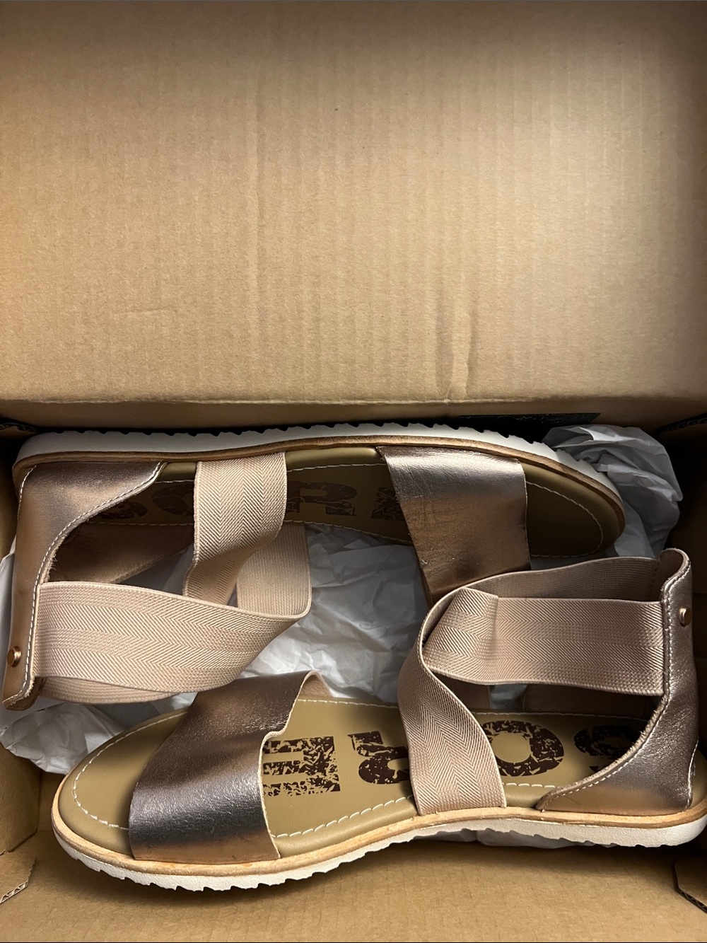 Sorel Women's Metallic Bronze and Taupe Cross-Strap Sandals - Picture 6 of 6